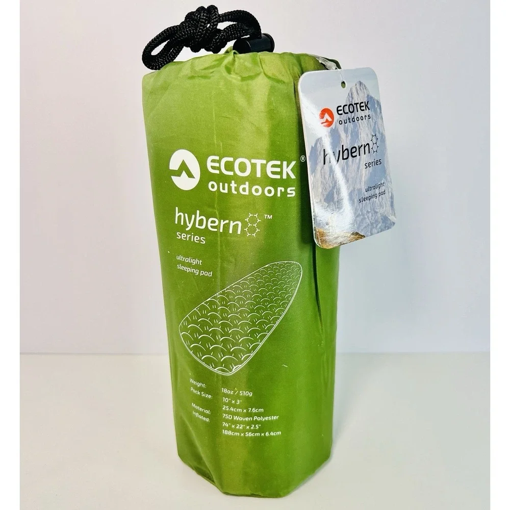 Ecotek Outdoors Hybern8 Ultralight Inflatable Sleeping Pad 18 oz - Green 74 x 22